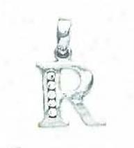 14k Pale 1.5 Mm Round Cz Initial R Pendant