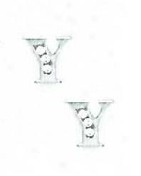 14k White 1.5 Mm Round Cz Initial Y Friction-back Earrings