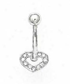 14k White 1.5 Mm Round Czz Small Heart Belly Ring