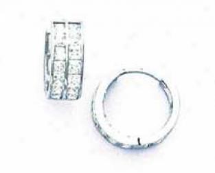 14k White 1.5 Mm Perpendicular Cz Hinged Earrings