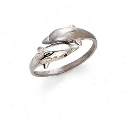 14k White 2 Dolphins Ring