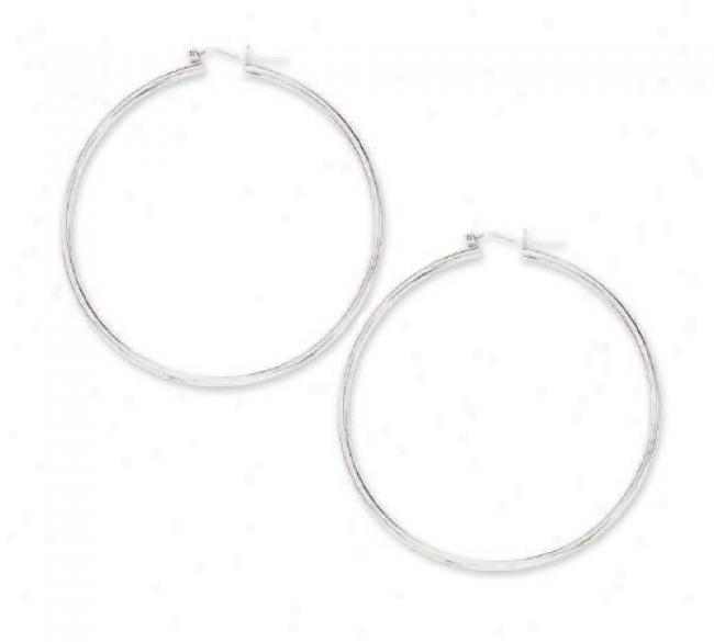 14k White 2 Mm Largs Tubular Hoop Earrings