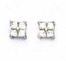 14k White 2 Mm Princess Cz Small Friction-ack Earrings