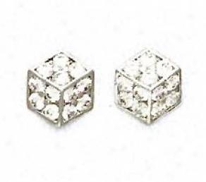 14k White 2 Mm Round Cz Large Dice Friction-back Earrings
