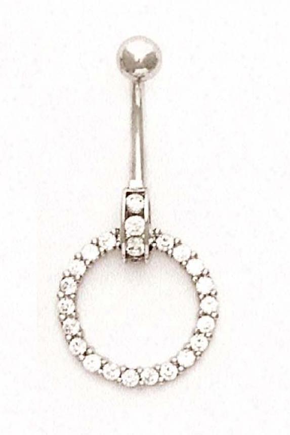 14k Happy 2 Mm Round Cz Open Circle Belly Ring