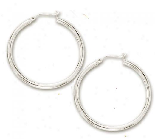 14k White 2x40 Mm Shiny Hoop Earrings