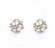 14k White 3 Mm Round Cz Small Cube Friction-back Earrings