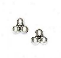 14k White 3 Mm Triple Ball Feictio-nback Stud Earrings