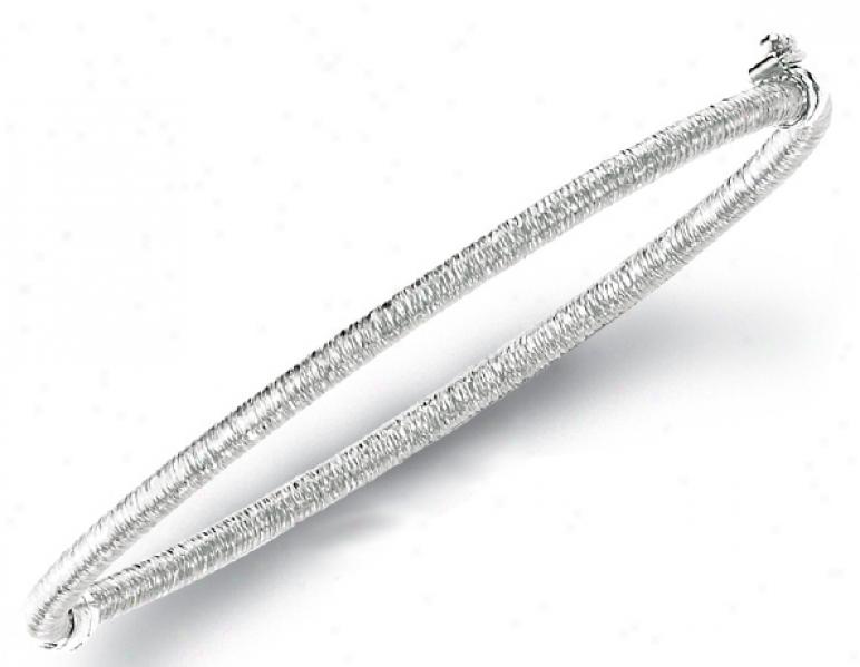 14k White 3 Mm Velvet Design Bangle Bracelet - 7 Inch