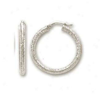 14k White 3 Mm Velvet Design Hoop Earrings