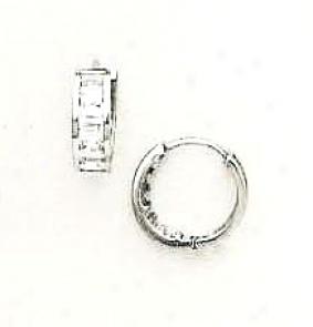 14k White 3.5 Mm Square Cz Hinged Earrings