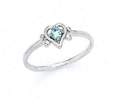 14k White 3mm Aquamarine Heart Ring