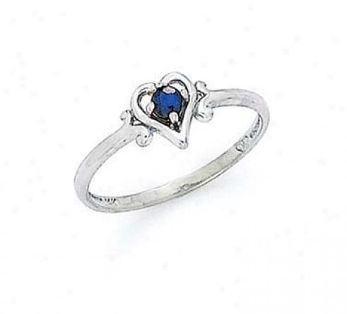 14k White 3mm Sapphire Heart Ring
