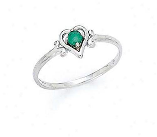 14k White 3mm White Emerald Hearrt Ring