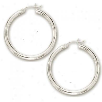 14k White 3x30 Mm Bold Shiny Hoop Earrings