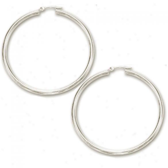 14k White 3x50 Mm Bold Shiny Hoop Earrings
