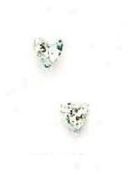 14k White 4 Mm Heart Cz Friction-back Stud Earrings