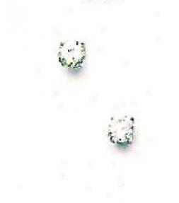 14k White 4 Mm Round Cz Friction-back Stud Earrings