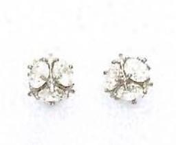 14k White 4 Mm Move about Cz Medium Cube Friction-back Earrings