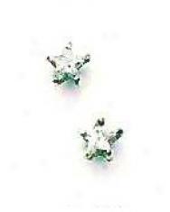 14k White 4 Mm Star Cz Friction-back Stud Earrings