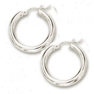 14k White 4x25 Mm Bold Shiny Hoop Earringq