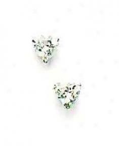 14k White 5 Mm Heart Cz Friction-back Stud Earrings