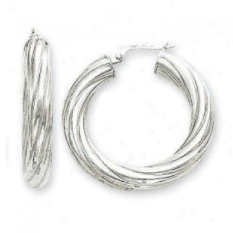 14k White 5 Mm Large Swirl Hoop Earrings