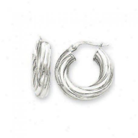 14k White 5 Mm Small Swirl Hoop Earrings