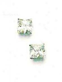 14 Happy 5 Mm Square Cz Friction-back Stud Earrings