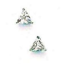 14k White 5 Mm Trilliant Cz Friction-back Stud Earrings