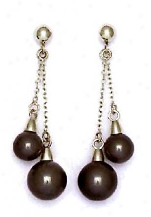 14k White 6 And 7 Mm Round Black Crystal Pearl Earrings