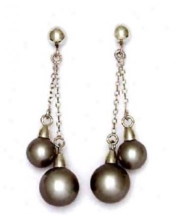 14k White 6 And 7 Mm Round Dark-gray Crystal Pearl Earrings
