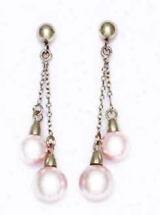 14k White 6 And 7 Mm A~ Light-rose Crystal Pearl Earrings