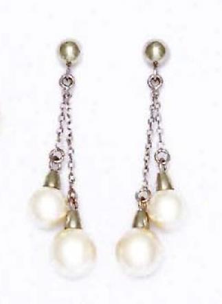 14k White 6 And 7 Mm Round White Crystal Pearl Earrings