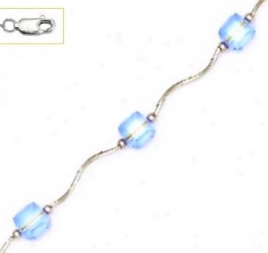 14k White 6 Mm Cube Light Blue Crystal Neccklace