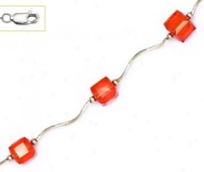 14k White 6 Mm Cube Orange Crystal Necklace