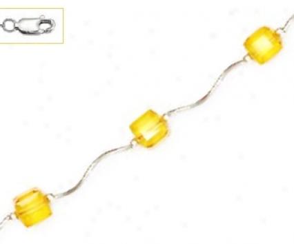 14k White 6 Mm Cube Yellow Crystal Necklace