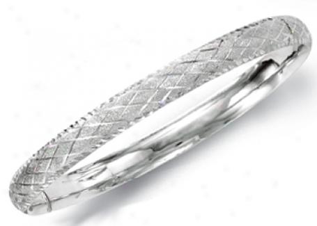 14k White 6 Mm Matt End Design Bangle Bracelet - 7 Inch