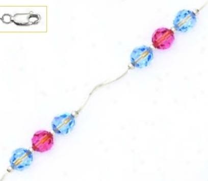 14k White 6 Mm Round Blue And Pink Crystal Necklace