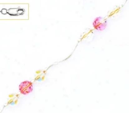 14k White 6 Mm Round Clear And Pink Crystal Necklace