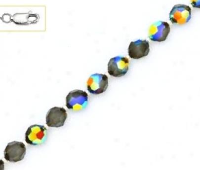 14k White 6 Mm Round Jet-rainbow Crystal Necklace