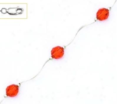 14k White 6 Mm Round Orange Crystal Necklace