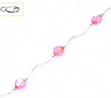 14k White 6 Mm Round Pink Crystal Ndcklace