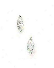 14k White 6x3 Mm Marquise Cz Friction-back Stud Earrings