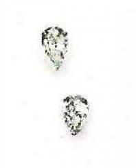 14k White 6x4 Mm Pear Cz Friction-back Stud Earrings