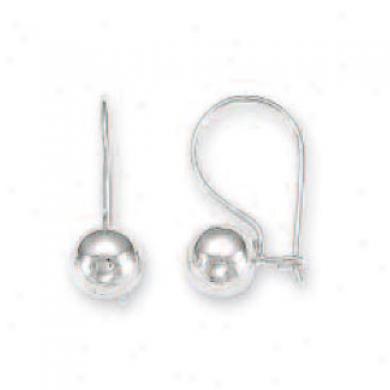 14k White 7 Mm French Wire Ball Earrings