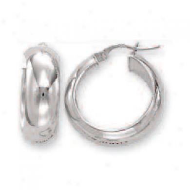 14k Whire 7 Mm Medium Mirror Hoop Earrings