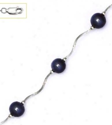 14k White 7 Mm Round Black Crystal Pearl Necklace