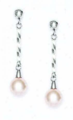 14k White 7 Mm Round Light-cream Crystal Pearl Earrings
