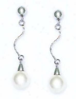 14k White 7 Mm Round White Crystal Pearl Earrings